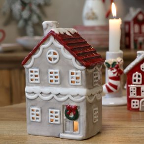 Chamonix Hus til fyrfadslys, gr� m r�dt tag