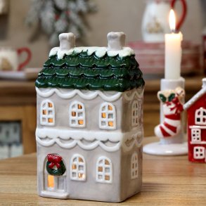 Chamonix Hus til fyrfadslys, gr� krans v d�r m m�rk tag