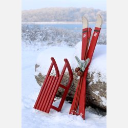 Vintage Ski m. stave til deko, cherry