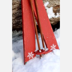 Vintage Ski m. stave til deko, cherry