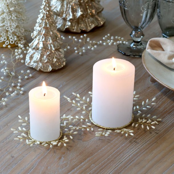 Krans til lys m. perler s�t af 2