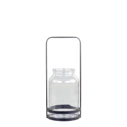 Lanterne m. hank, glas i sort metal