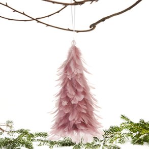 Juletr, med rosa fjer & snor  35CM