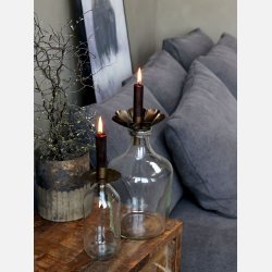 Lysholder lille blomst m. dekor antique messing