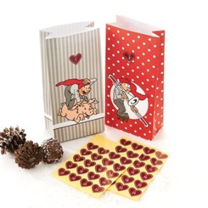 Papir poser, 24 stk med bramming nissemotiv