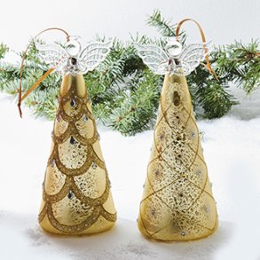 Engel, med guldkjole, glas, med led lys (BATTERI)