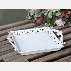Bakke m. hndtag og decor, antik hvid