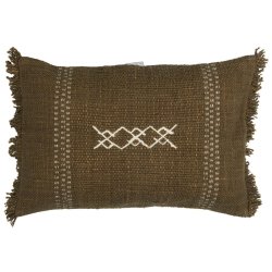 Pudebetrk Safi oliven m/broderi og frynser i enden, bagside i ubleget lrred