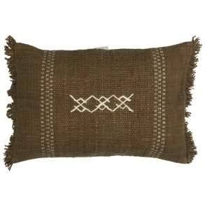 Pudebetrk Safi oliven m/broderi og frynser i enden, bagside i ubleget lrred