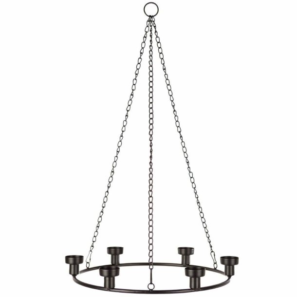 Lysekrone i metal til lys, sort