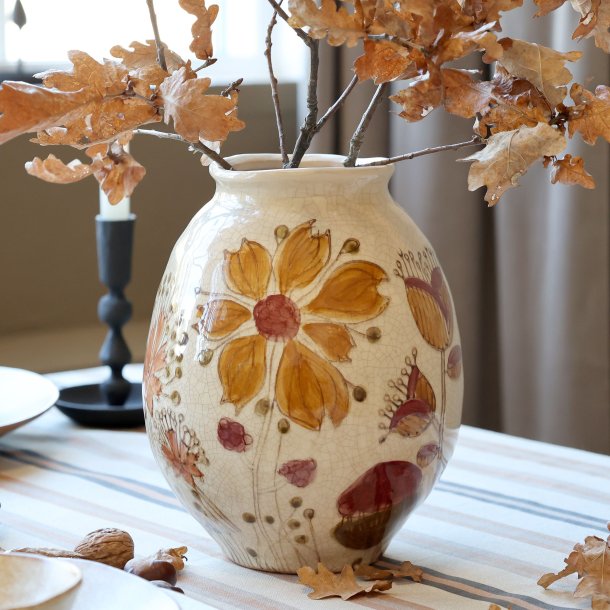 Vase m. blomstermotiv, gylden blomst