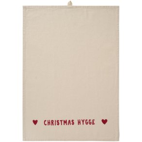 Viskestykke Christmas Hygge natur m/r�dt print