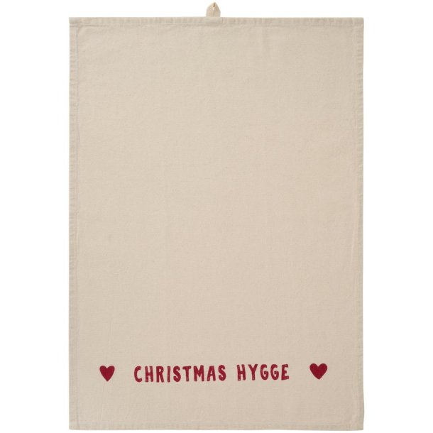 Viskestykke Christmas Hygge natur m/r�dt print
