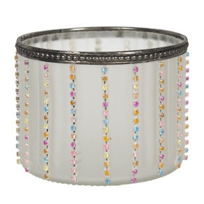 Fyrfadsstage, hvid med farvet sten, stor