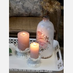 Stage m. dekor til bloklys, antique  creme