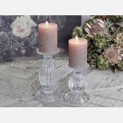 Lysestage m. perlekant, klar