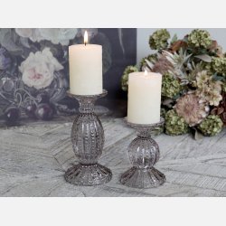 Lysestage m. perlekant, Taupe