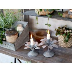 Lysestage m. blomst, zink