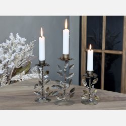 Lysestage m. blomst og blade, stor