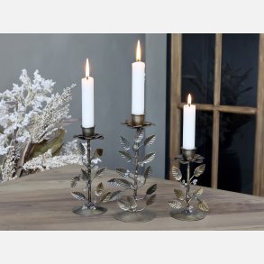 Lysestage m. blomst og blade, stor