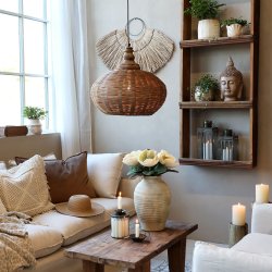 Lampe i rattanflet, rund