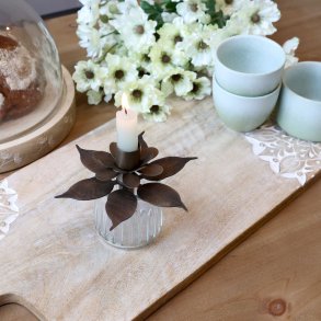 Lysholder m. blomst, messingfarvet