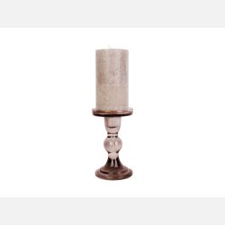 Lysestage, bloklys, chokoladebrun glas