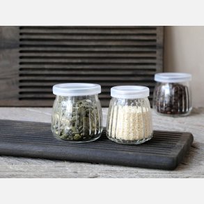 Opbevaringsglas m. riller & lg st af 2