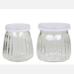 Opbevaringsglas m. riller &amp; lg st af 2