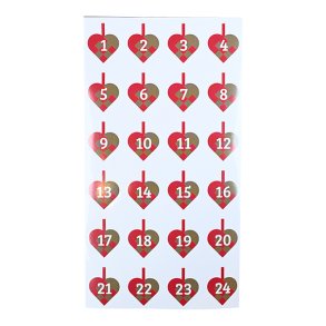 Klistermrker med tal, 1 ark/pose, hjerter