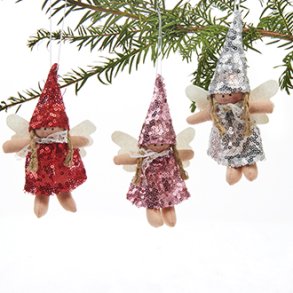 Engel, stof, med snor & pailletter