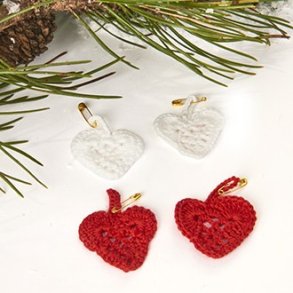 Hjerte rd&hvid, hklet, m/broche