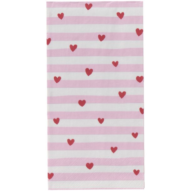 Serviet 10x20 cm r�de hjerter og lyser�de striber