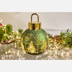 Glaskugle X-Mas LED/timer Grn/Guld
