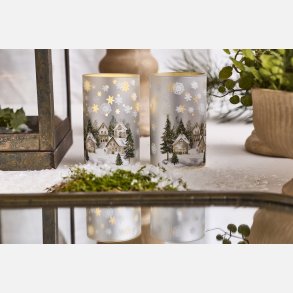 La Vida, Glas LED X-Mas City 12x7.5 cm 6H/timer S�lv