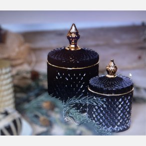 Liva krukke, med guldkant Sort