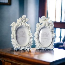 Fotoramme med 2 engle, poly.