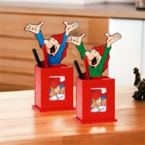 Beholder, tr, med Bramming nisse & fotoramme 