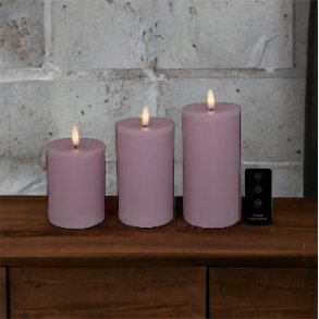 Indendrs bloklysst, rosa, 3 pack