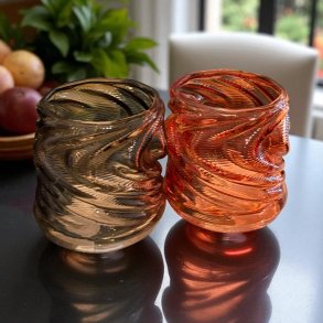 fyrfadsglas, orange og brun