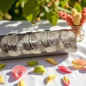 Servietring, blad, slv, 4 stk. i ske