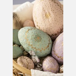 Pskeg 5 ass farver todelt m/guldfarvet mnster