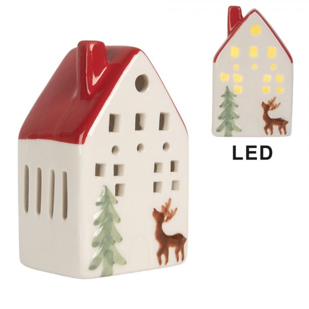 Julehus med LED, lille creme m rdt tag