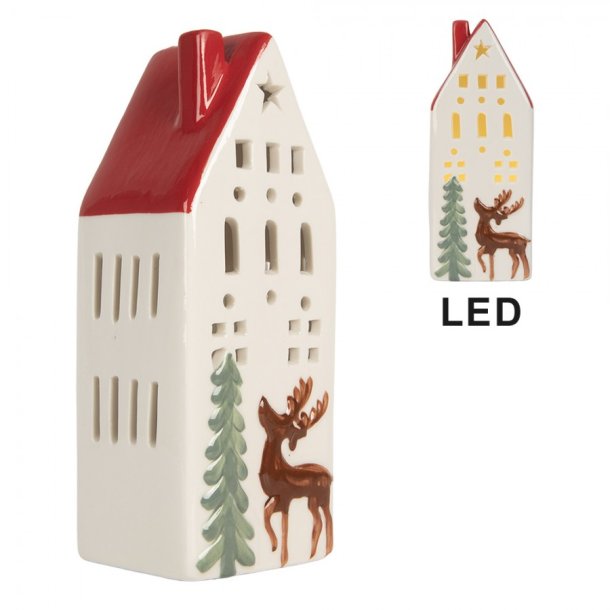 Julehus med LED, hj creme m rdt tag