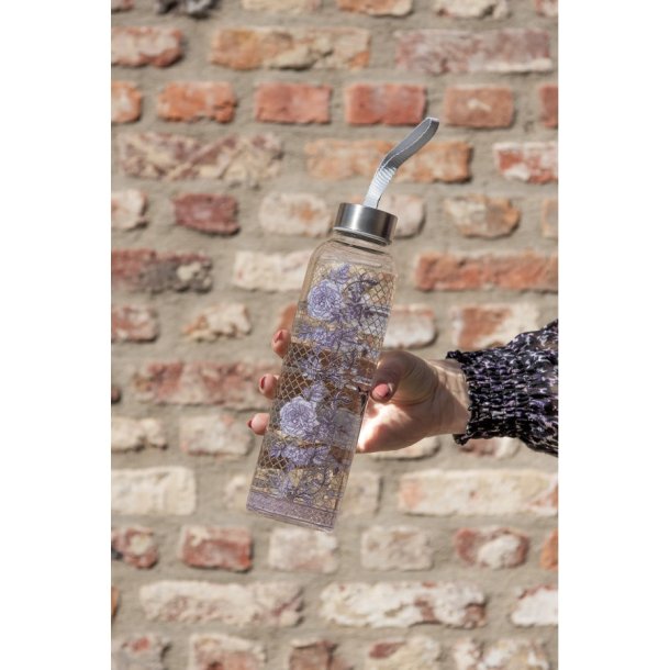 Glasflaske m lilla blomster, 650 ml 