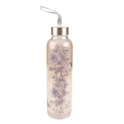 Glasflaske m lilla blomster, 650 ml 