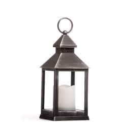 Lanterne med LED lys, antique slv