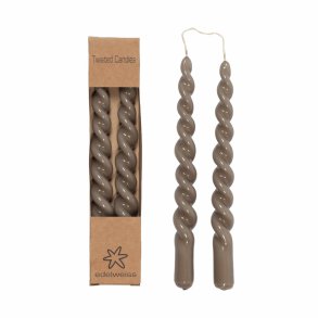 Twisted, Stearinlys m lak , 2 stk. i ske, taupe, stor