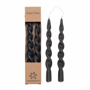 Twisted, Stearinlys , 2 stk. i ske, nature lys sort
