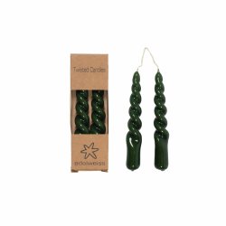 Twisted, Stearinlys m/lak, 2 stk. i ske, skovgrn